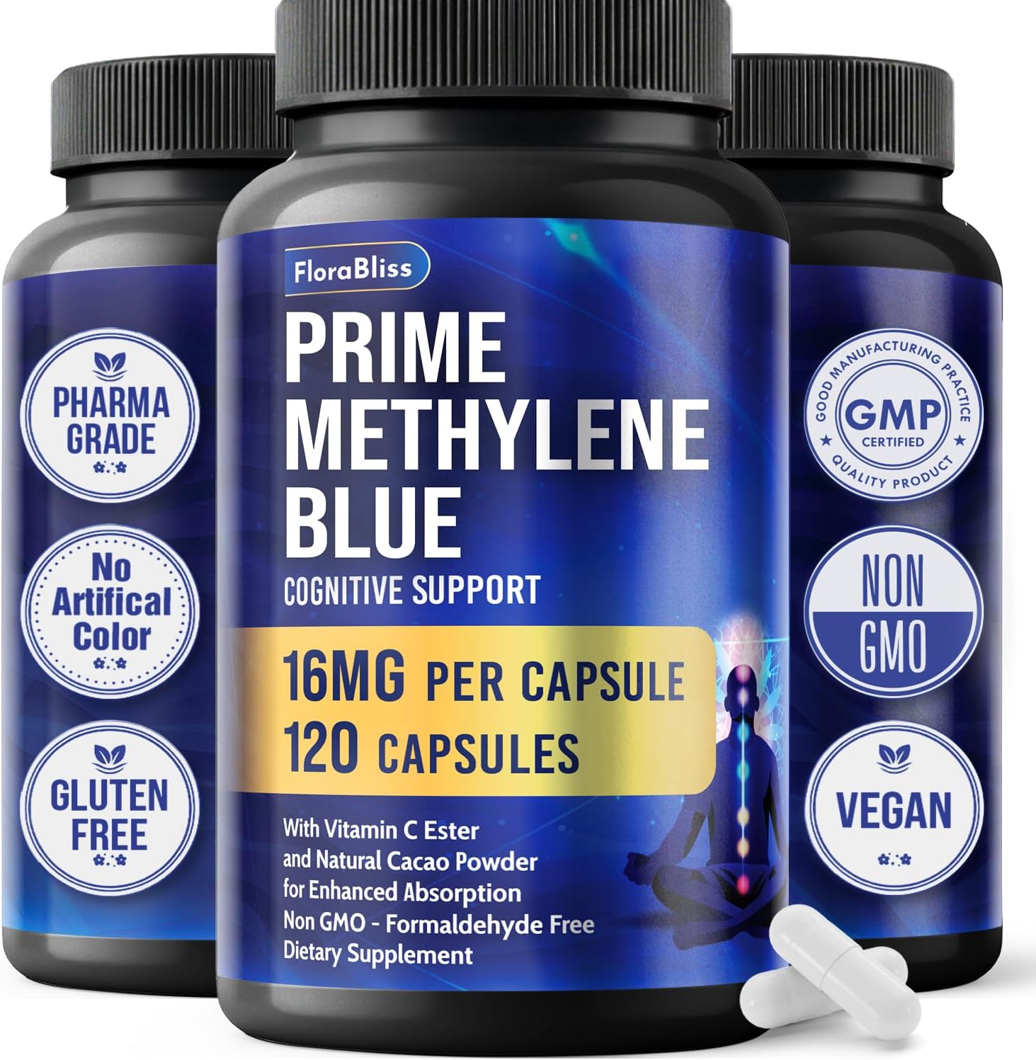 Methylene Blue Capsules - Natural Cacao and Vitamin C Ester for Added