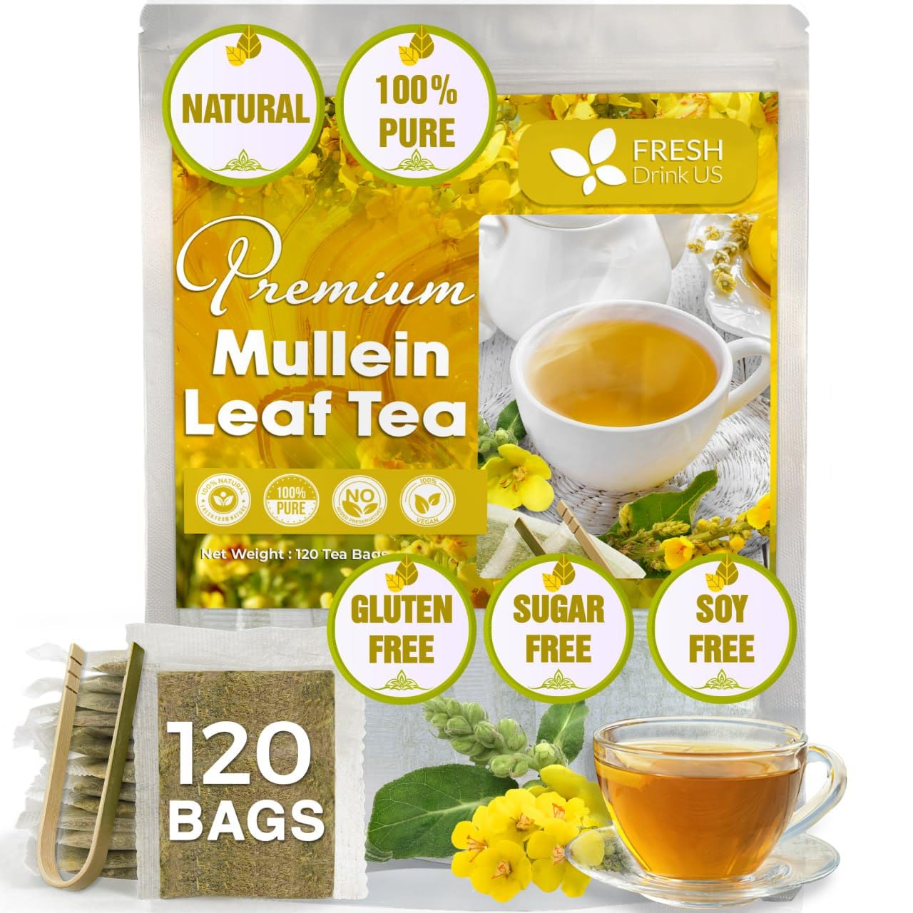 Mullein Leaves Tea, Loose Leaves Mullein Herbal Tea Bags
