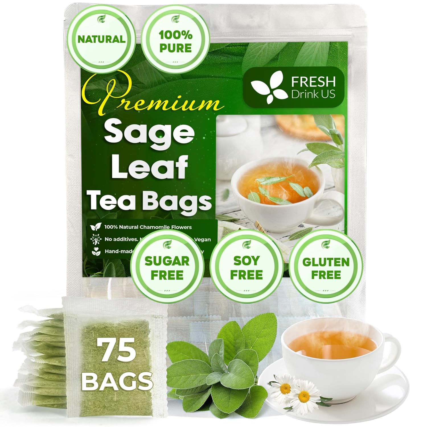 Sage Leaf Tea Bags, 100 Natural & Pure from Sage Leaves. Loose Leaf S