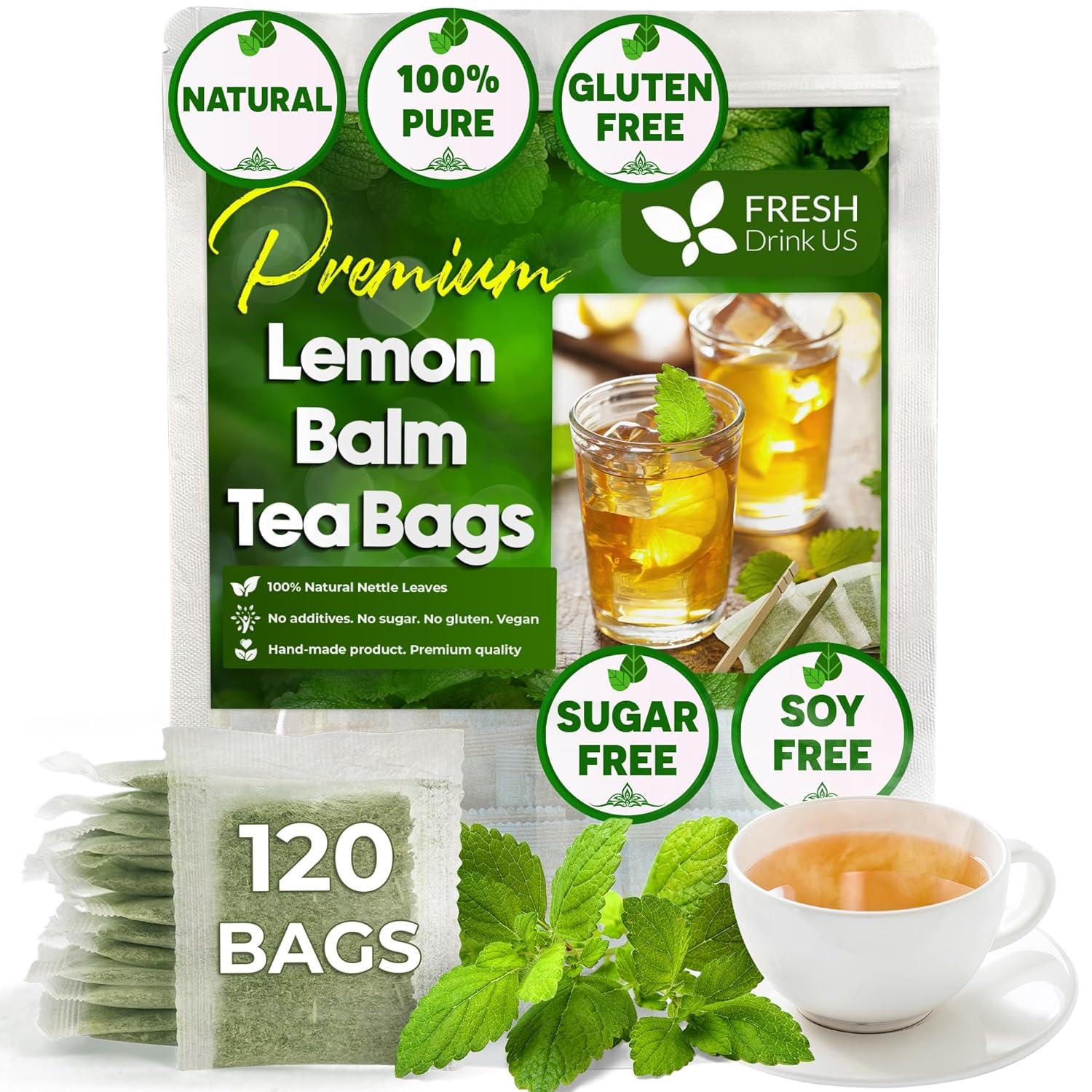 Premium Lemon Balm Leaf Tea Bags, 100 Natural & Pure. Loose Leaf Lemon