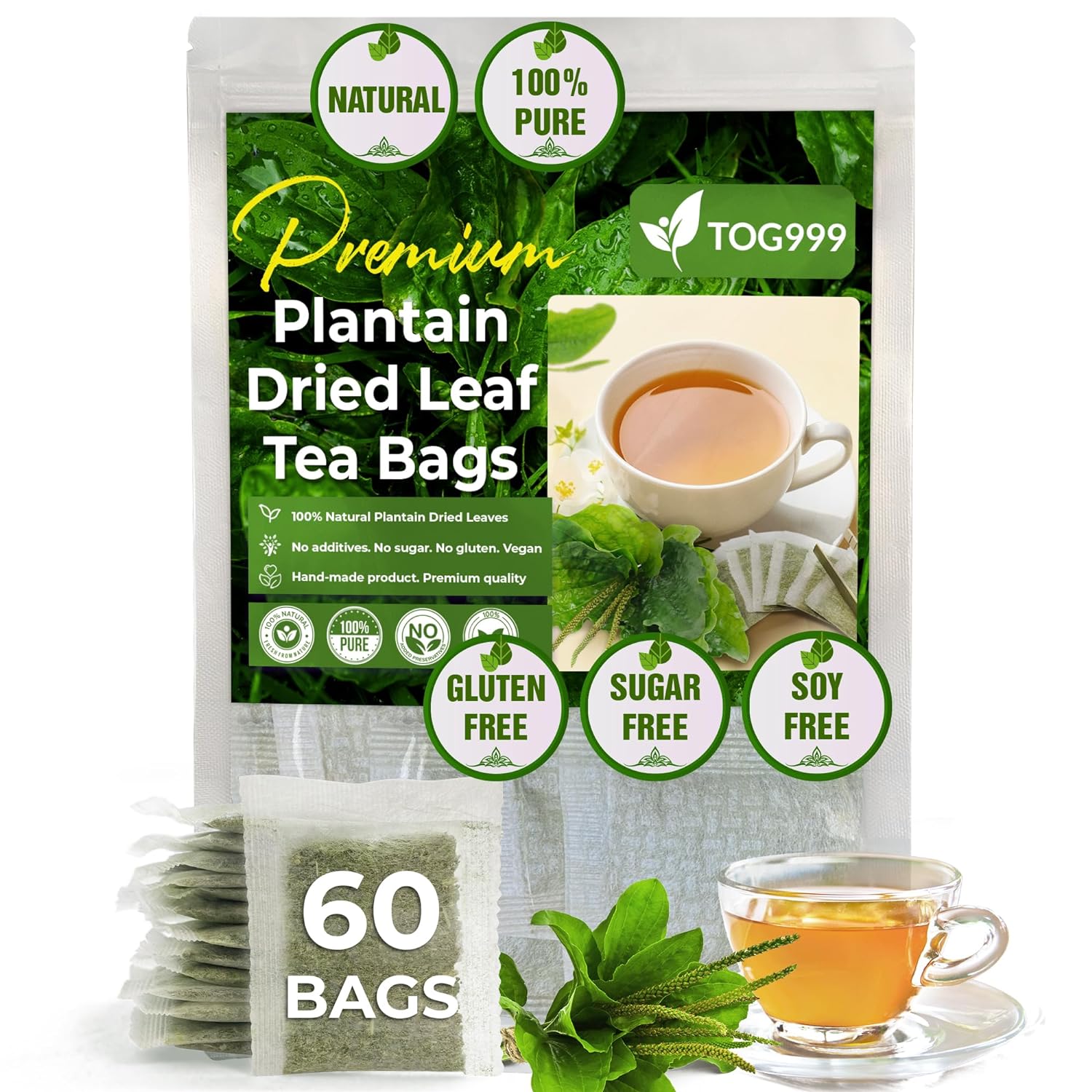 Plantain Leaf Tea Bags, 100 Natural & Pure Plantain Leaves. Loose Lea
