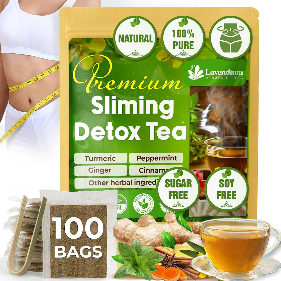 SIimming Detox Tea Caffeine Free - Herbal Tea with Chamomile, Hibiscus Tea & Ginger Root