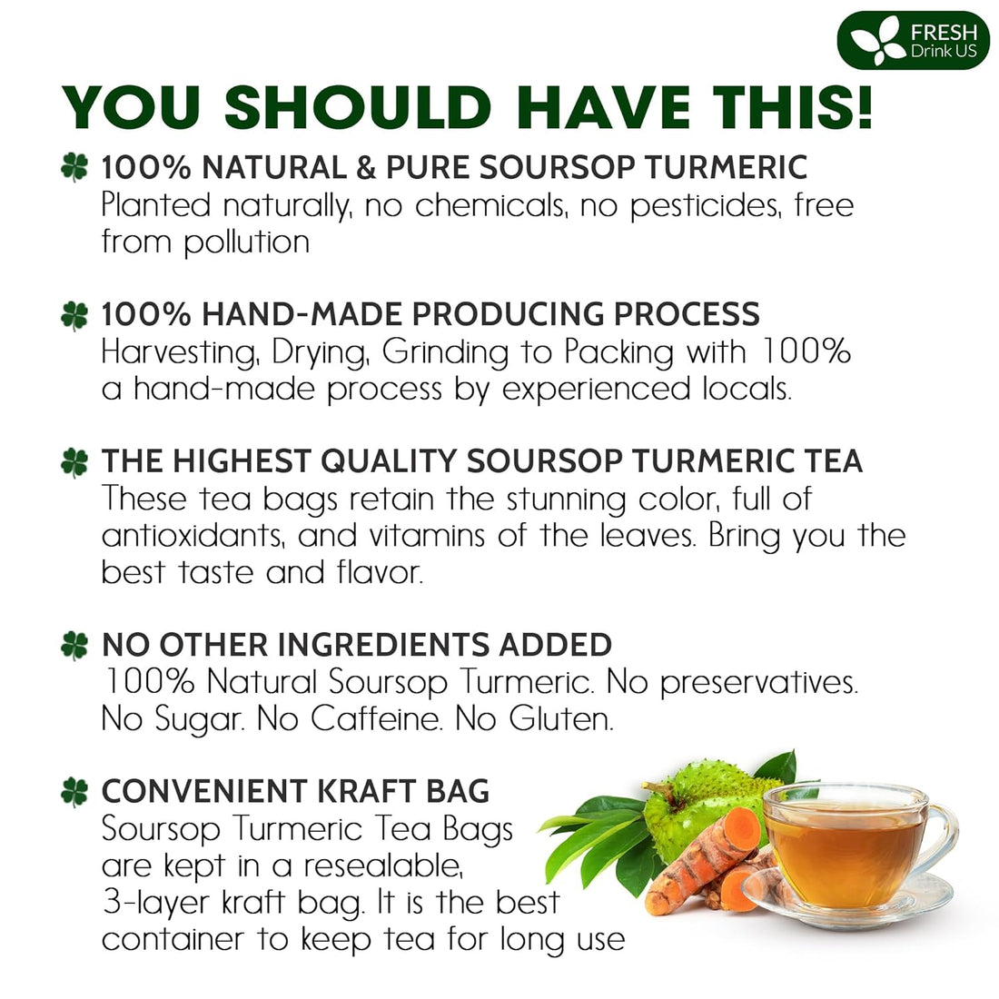 Premium Soursop Turmeric Tea Bags | Blend of Soursop Leaves, and Turmeric Root