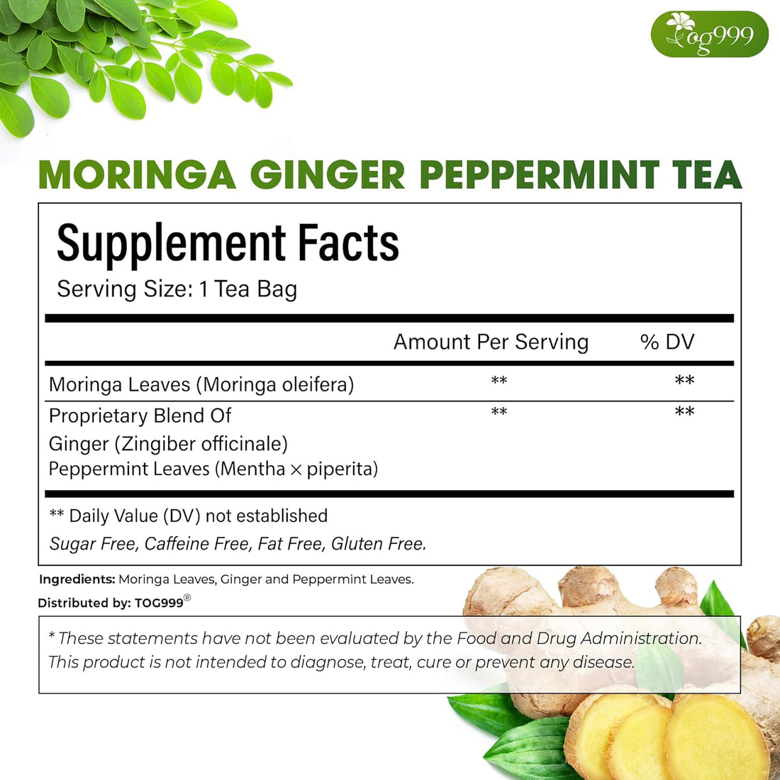 Premium Moringa Ginger Peppermint Herbal Tea
