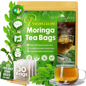 Moringa Leaf Tea Bags, 100% Natural & Pure from Moringa Leaves. Loose Leaf Moringa Herbal Tea. Moringa Leaf Tea. No Sugar, No Caffeine, No Gluten, Vegan