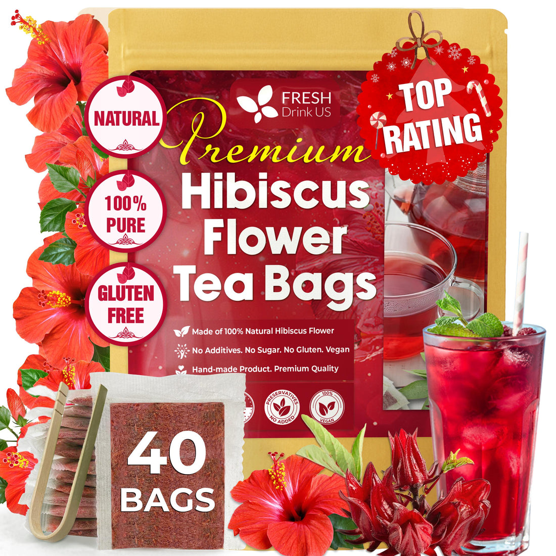 Immunity & Calm Infusion Bundle – Soursop Leaf Tea & Hibiscus Flower Tea, 100% Natural Herbal Tea Collection, Caffeine-Free, Sugar-Free, Vegan, Eco-Conscious Tea Bags – Beverage