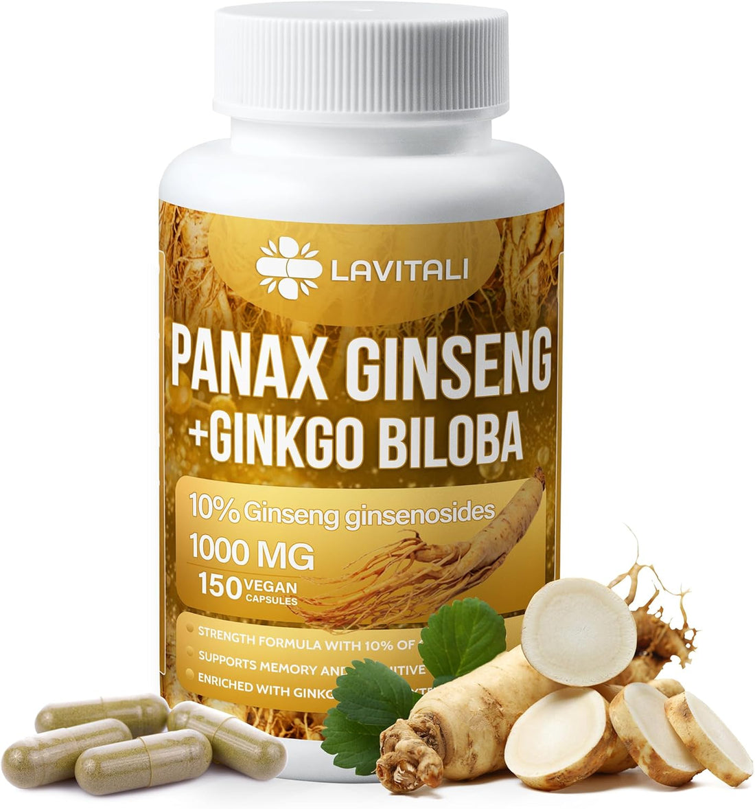 Ginseng & Ginkgo Biloba Veggie Capsules, Non-GMO, Vegan, Gluten Free, Dairy Free