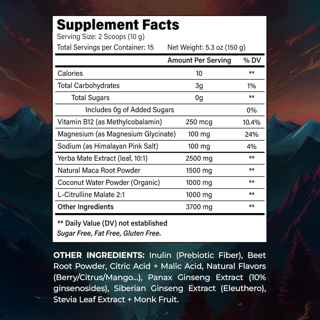 Yerba Mate Energy Drink Mix Powder with Maca, Ginseng, Beet Root, Electrolytes & B12 – Sugar-Free, Vegan, 5.3 oz (15 Servings) – Peach Mango Flavor