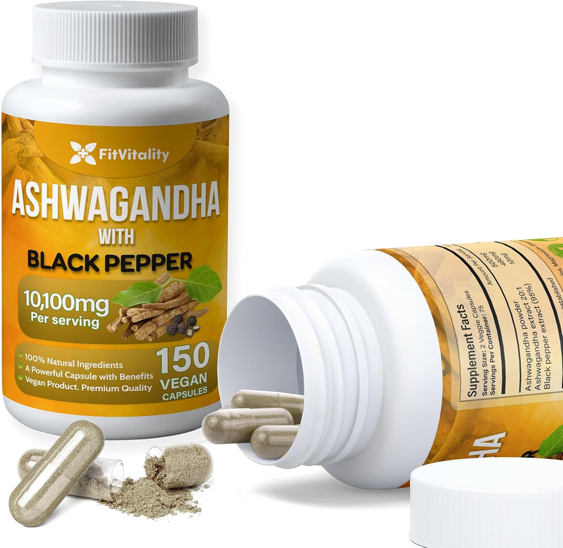 Ashwagandha with Black Pepper Capsules, Non-GMO, Gluten-Free