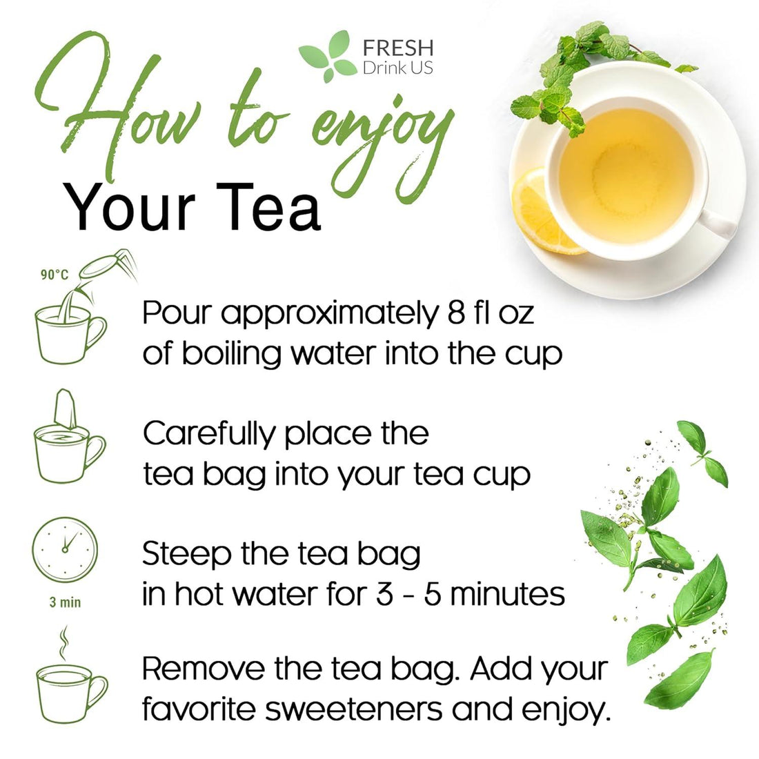 Premium Lemon Balm Leaf Tea Bags, 100% Natural & Pure from Lemon Balm Leaves. Loose Leaf Lemon Balm Herbal Tea. Lemon Balm Leaf Tea. No Sugar, No Caffeine, No Gluten, Vegan. - FreshDrinkUS - Natural and Premium Herbal Tea
