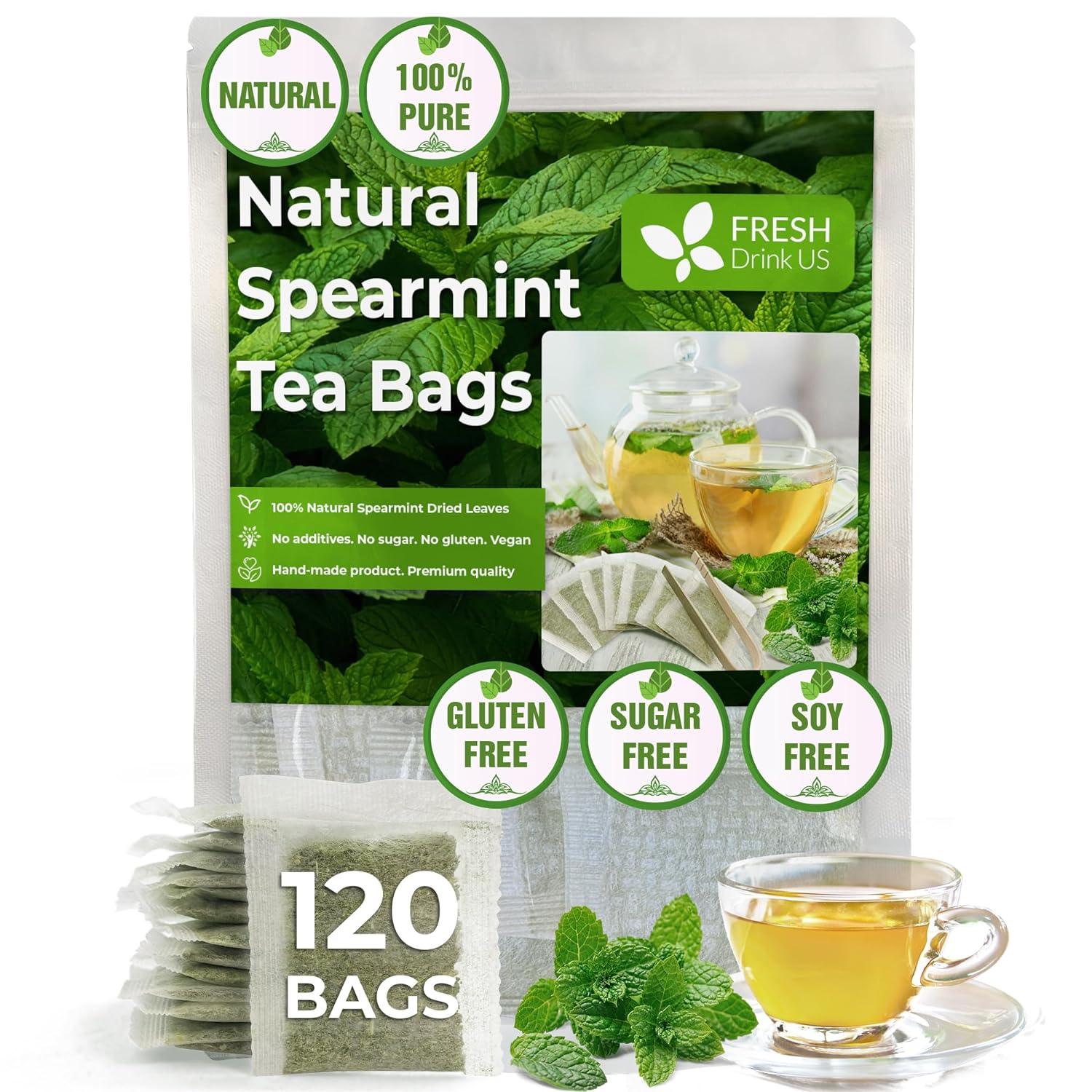Spearmint Tea Bags, 100% Natural & Pure Spearmint Leaves. Loose Leaf Spearmint Herbal Tea. Spearmint Leaf Tea. No Sugar, No Caffeine, No Gluten, Vegan. - FreshDrinkUS - Natural and Premium Herbal Tea