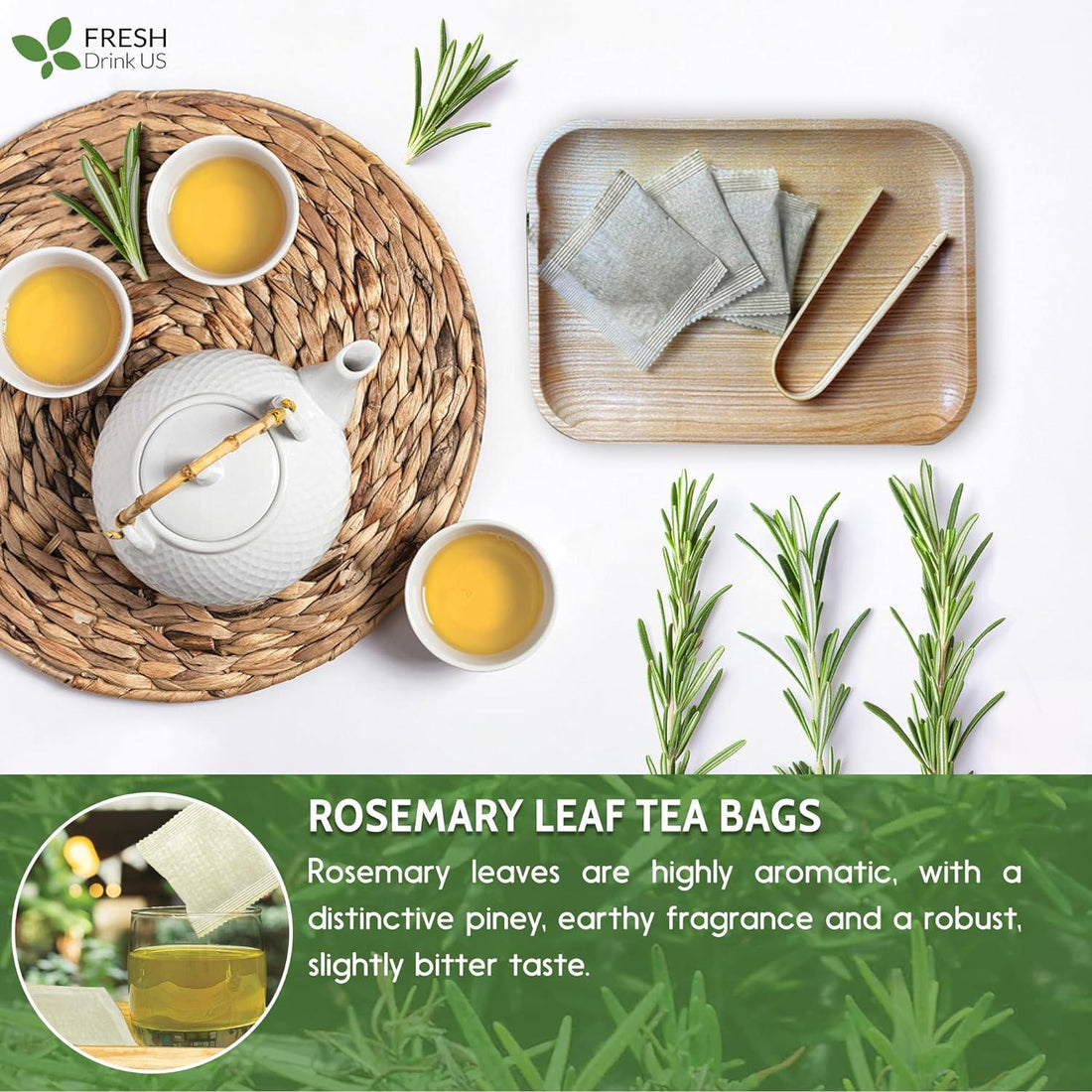 Premium Rosemary Leaves, Tea Bags, Powder, 100% Natural & Pure from Dried Rosemary Leaves, No Additives, No Caffeine, Vegan. Dried Rosemary Herb, Perfect for Seasoning, Spice Blends for Grilling & Cooking - FreshDrinkUS - Natural and Premium Herbal Tea