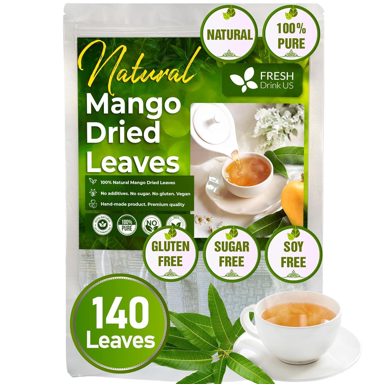 Mango Leaf, Whole Dried Leaves, Tea Bags, Powder, 100% Natural & Pure from Mango Leaves. Mango Dried Leaves. Loose Leaf Mango Herbal Tea. Mango Leaf Tea. No Sugar, No Caffeine, No Gluten, Vegan. - FreshDrinkUS - Natural and Premium Herbal Tea