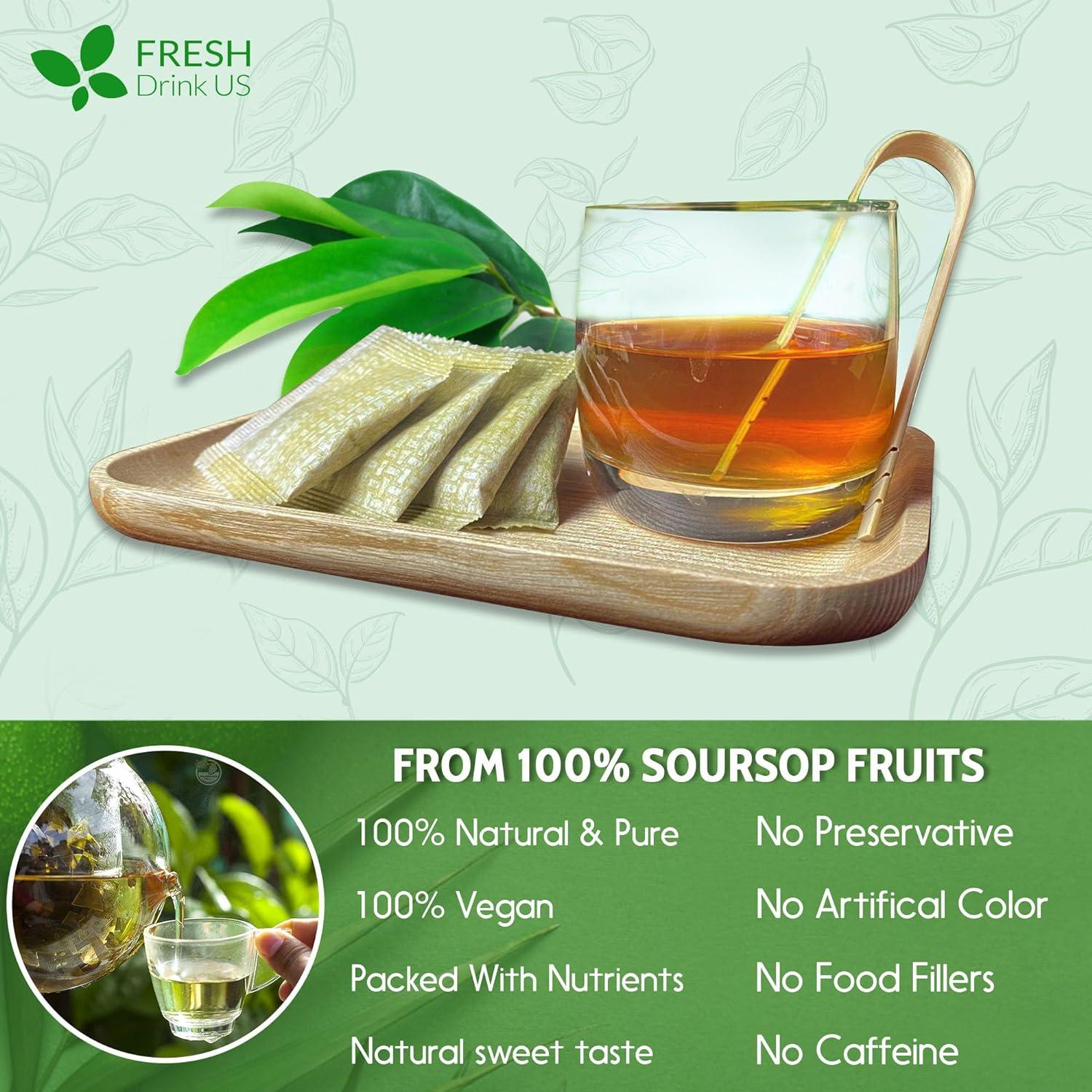 Premium Soursop Graviola Fruit Tea Bags, Tea Powder, 100% Natural and Pure from Soursop Fruits, Handmade, Made With Natural Materials-Corn Fiber Tea Bag, Sugar/Caffeine/Gluten Free, Hoja Guanabana Tea - FreshDrinkUS - Natural and Premium Herbal Tea