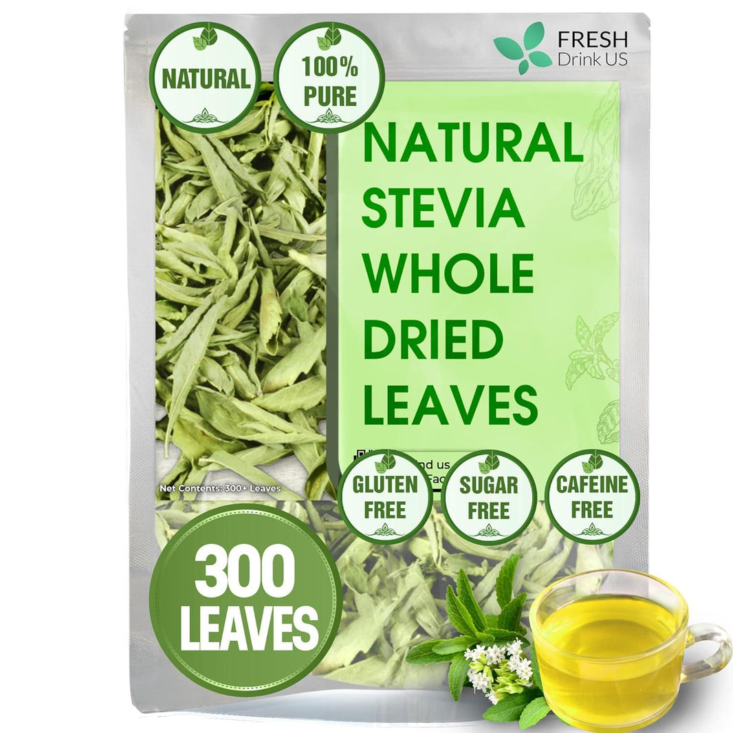 Stevia Leaf, Whole Dried Leaves, Tea Bags, Powder, 100% Natural and Pure from Stevia Leaves. Sugar Substitute for Tea, Coffee. Loose Leaf Stevia Herbal Tea. Zero Calorie Sweetener. No Sugar, No Caffeine, No Gluten, Vegan. - FreshDrinkUS - Natural and Premium Herbal Tea