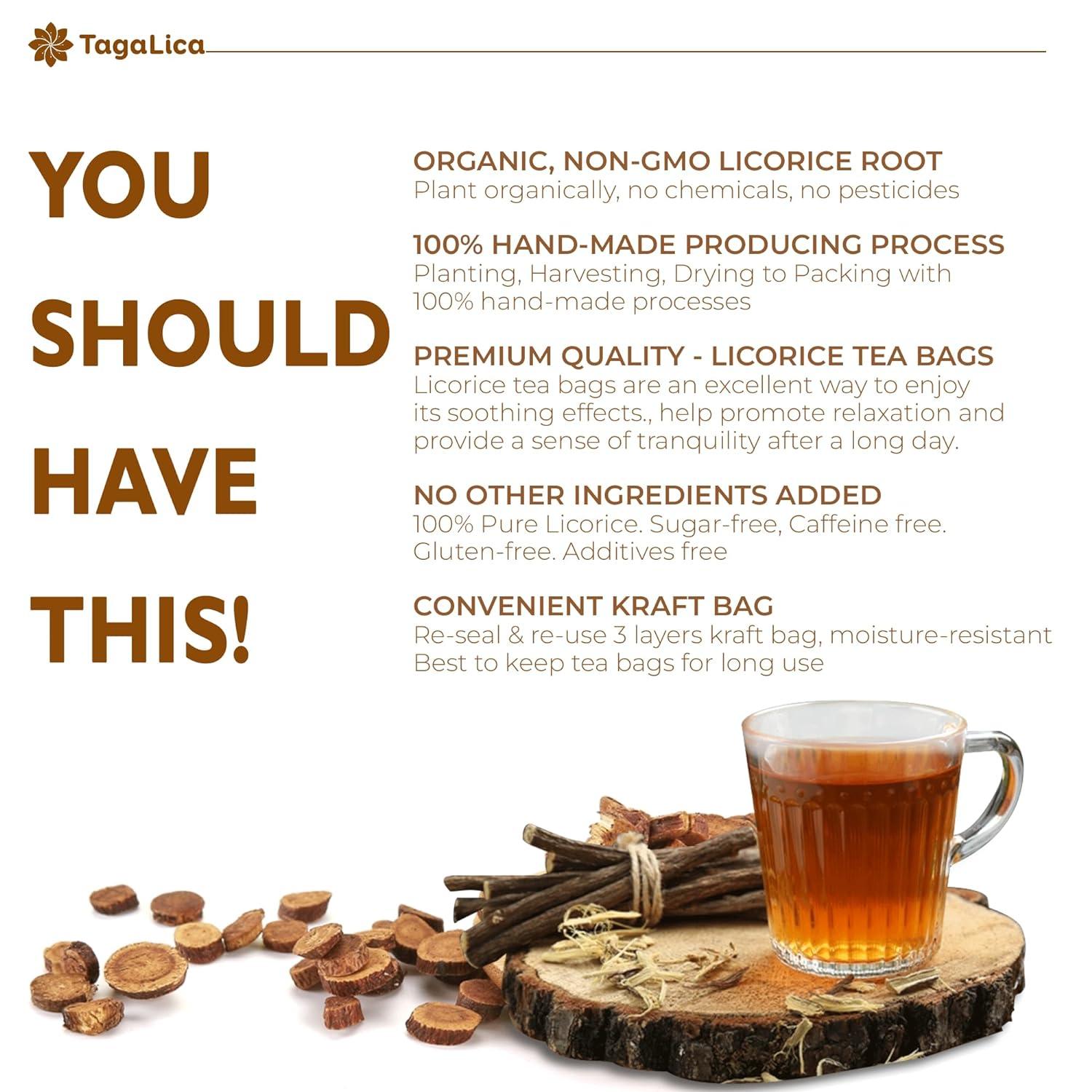 Premium Organic Licorice Root Tea Bags, 100% Natural & Organic, Non-GMO, Pure Licorice Root, Eco-Conscious Tea Bags, Licorice Root Herbal Tea, Licorice Root Tea. No Sugar, No Caffeine, No Gluten, Vegan - FreshDrinkUS - Natural and Premium Herbal Tea