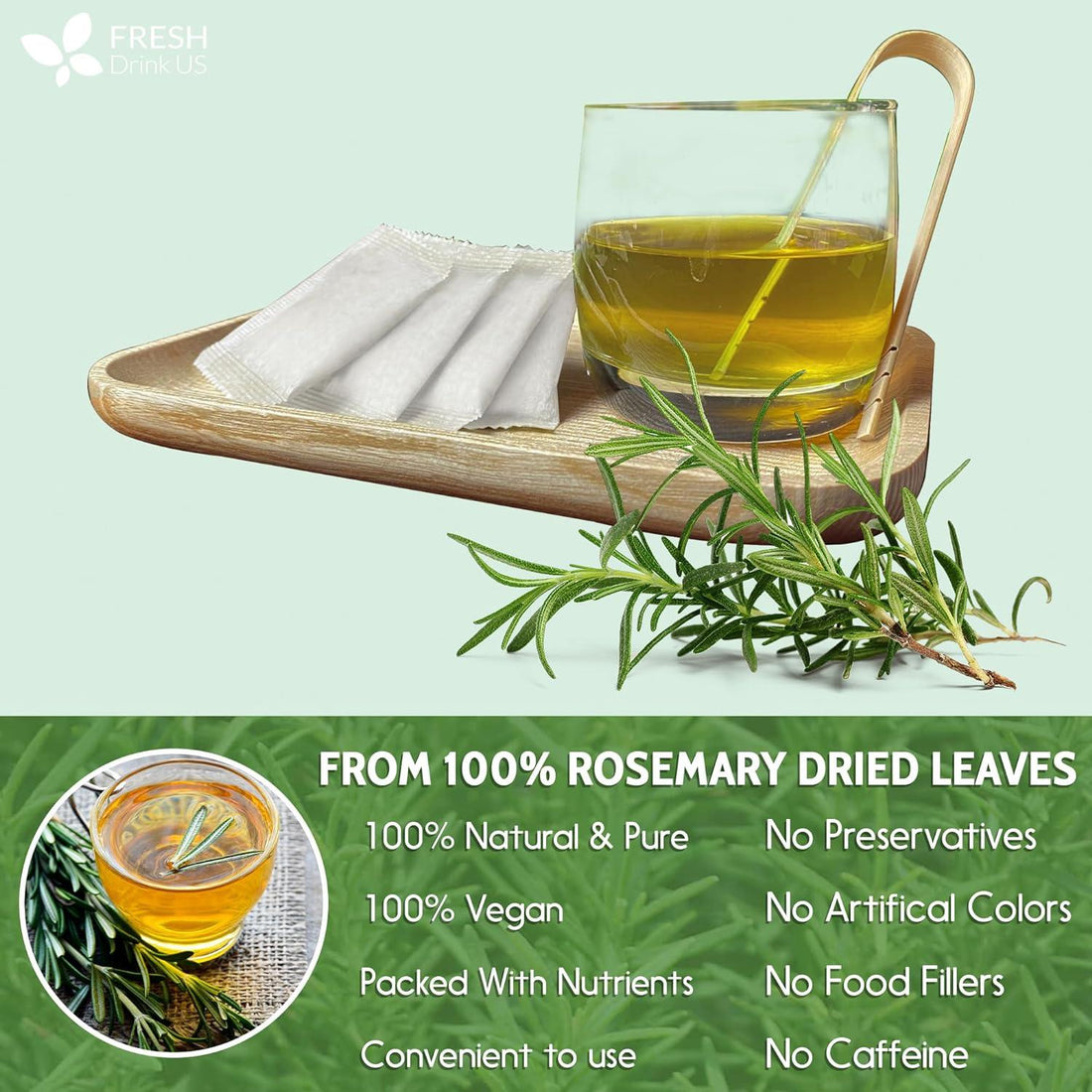 Premium Rosemary Leaves, Tea Bags, Powder, 100% Natural & Pure from Dried Rosemary Leaves, No Additives, No Caffeine, Vegan. Dried Rosemary Herb, Perfect for Seasoning, Spice Blends for Grilling & Cooking - FreshDrinkUS - Natural and Premium Herbal Tea