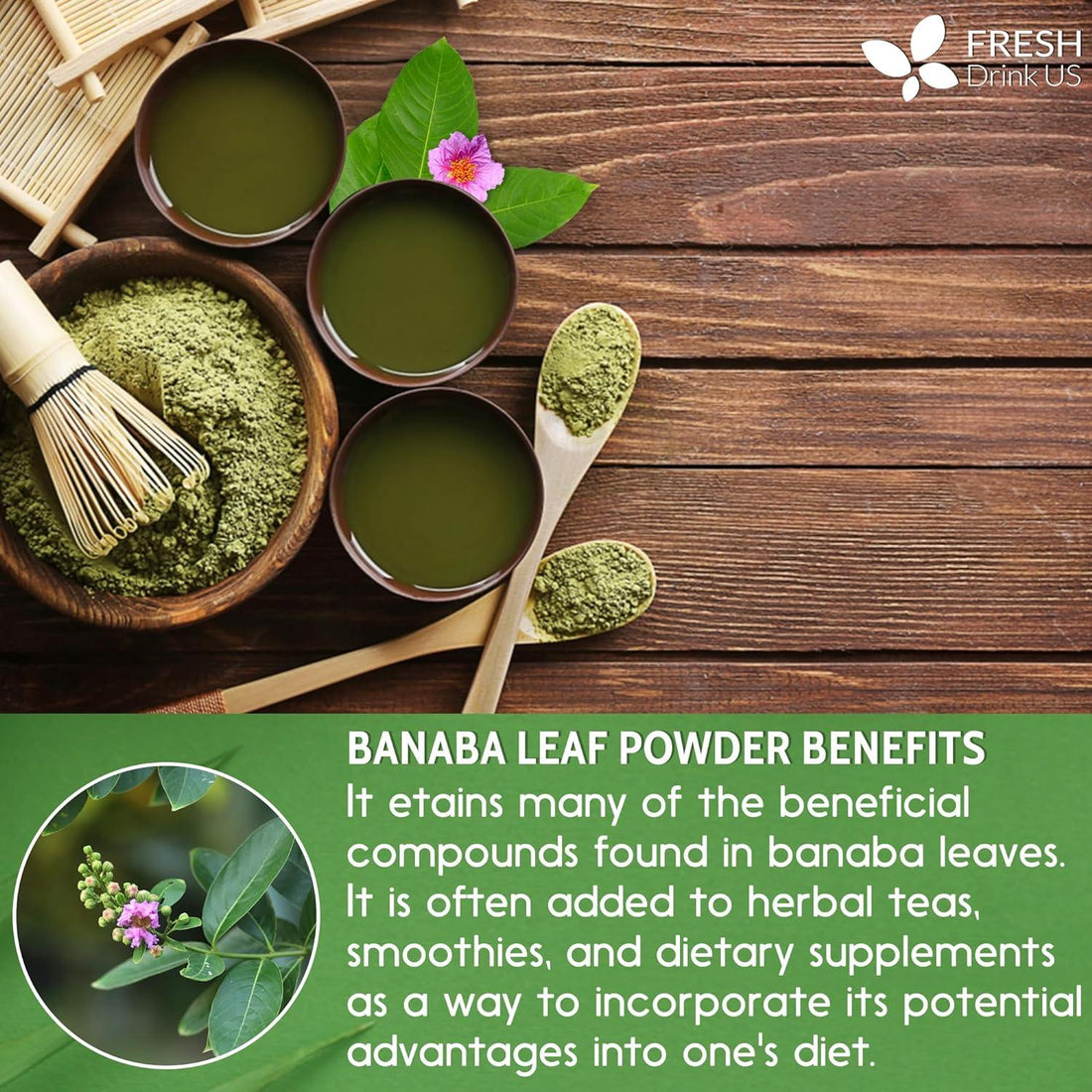 Natural Banaba Dried Leaves, Tea Bags, Powder, Whole Banaba Leaves, 100% Pure Dried Banaba Leaves, Banaba Leaf Tea, No Additives, No Caffeine, Vegan - FreshDrinkUS - Natural and Premium Herbal Tea