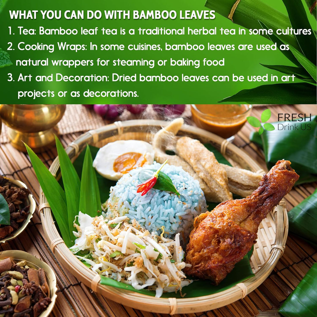 Dried Bamboo Whole Leaves, Bamboo Leaf, Sugar Free, Gluten Free, Whole Big Leaves, Bamboo Leaf For Cooking - FreshDrinkUS - Natural and Premium Herbal Tea