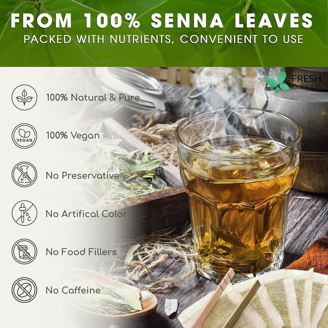 Premium Senna Leaf Tea Bags, 100% Natural & Pure from Senna Leaves. Loose Leaf Senna Herbal Tea, Made with Natural Material Tea Bags, Senna Leaf Tea. No Sugar, No Caffeine, No Gluten, Vegan.