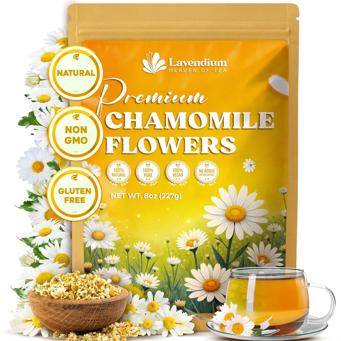 4oz Dried Chamomile Flowers – Whole Chamomile Flower, Premium Quality, 100% Natural & Pure, Naturally Caffeine-Free, No Additives or Preservatives, Plant-Based & Vegan