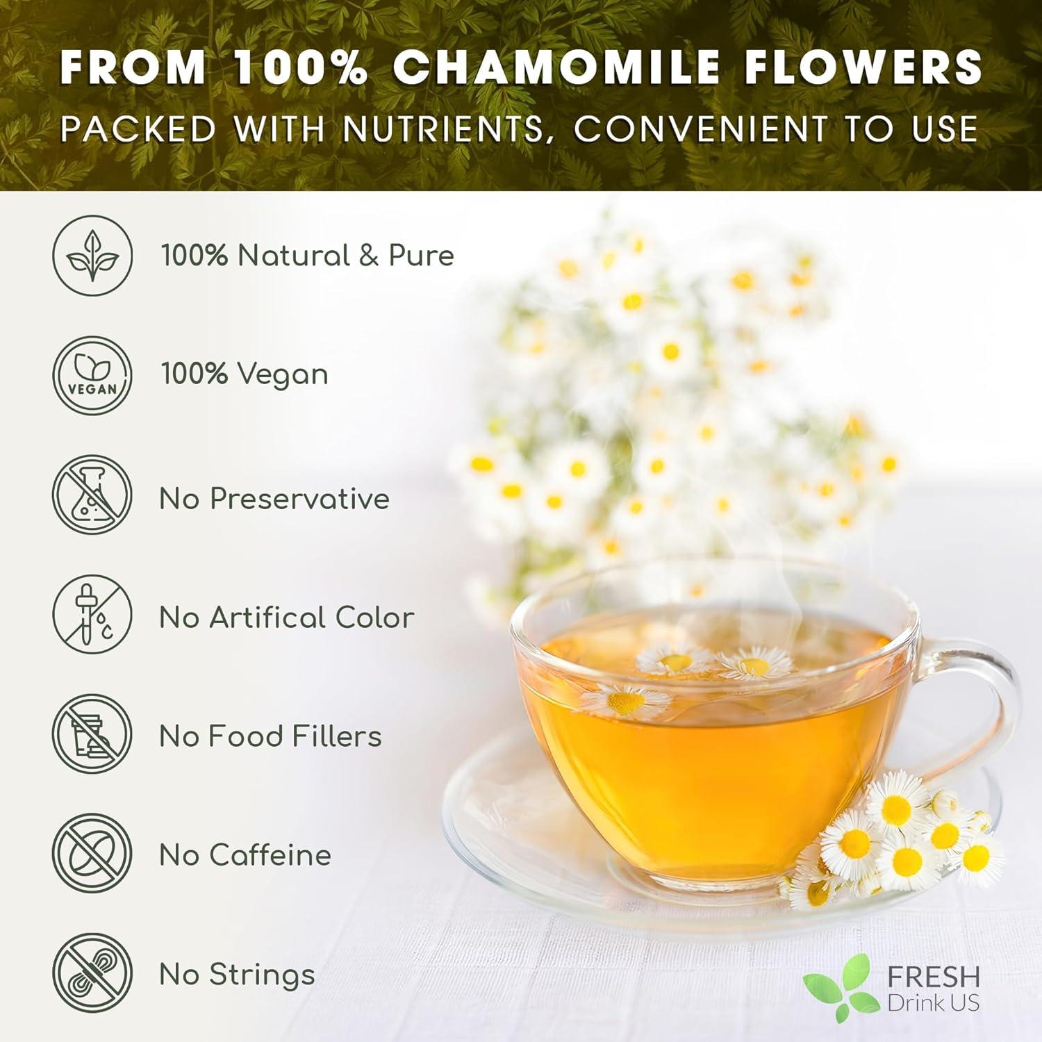 Chamomile Tea Bags, 100% Natural Chamomile, Freshly Picked, Naturally Dried Chamomile, Hand-made, Biodegradable Tea Bag - FreshDrinkUS - Natural and Premium Herbal Tea