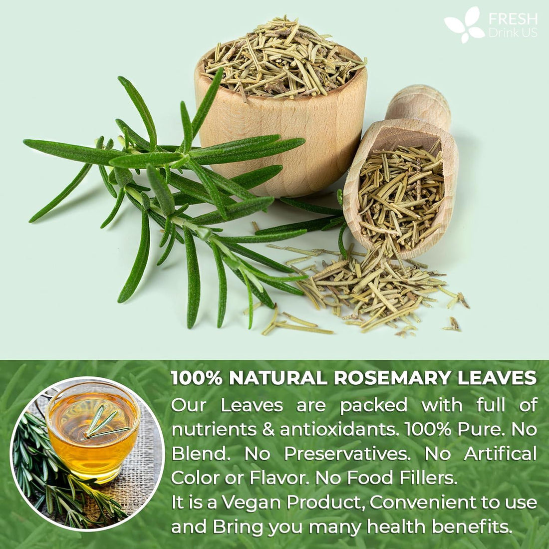 Premium Rosemary Leaves, Tea Bags, Powder, 100% Natural & Pure from Dried Rosemary Leaves, No Additives, No Caffeine, Vegan. Dried Rosemary Herb, Perfect for Seasoning, Spice Blends for Grilling & Cooking - FreshDrinkUS - Natural and Premium Herbal Tea