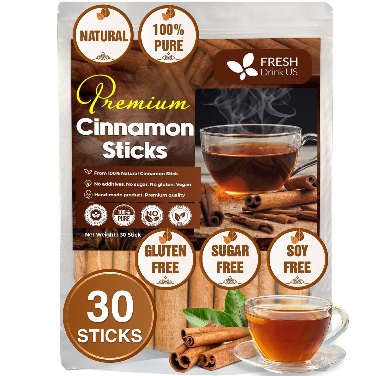 Cinnamon Sticks, Whole Sticks, 100% Natural & Pure Cinnamon Inner Bark, Raw Cinnamon Spice Flavor & Strong Aroma, Cinnamon Spice Herbal Tea, Perfect for Warm Beverages, No Additives, Vegan - FreshDrinkUS - Natural and Premium Herbal Tea