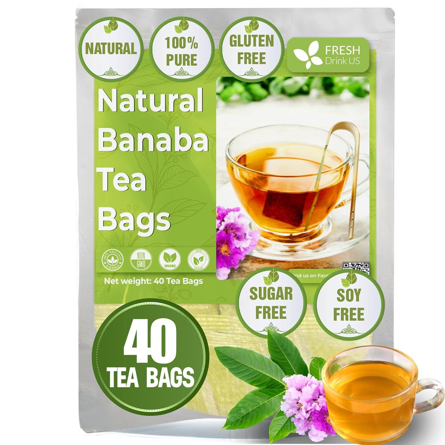 Natural Banaba Dried Leaves, Tea Bags, Powder, Whole Banaba Leaves, 100% Pure Dried Banaba Leaves, Banaba Leaf Tea, No Additives, No Caffeine, Vegan - FreshDrinkUS - Natural and Premium Herbal Tea