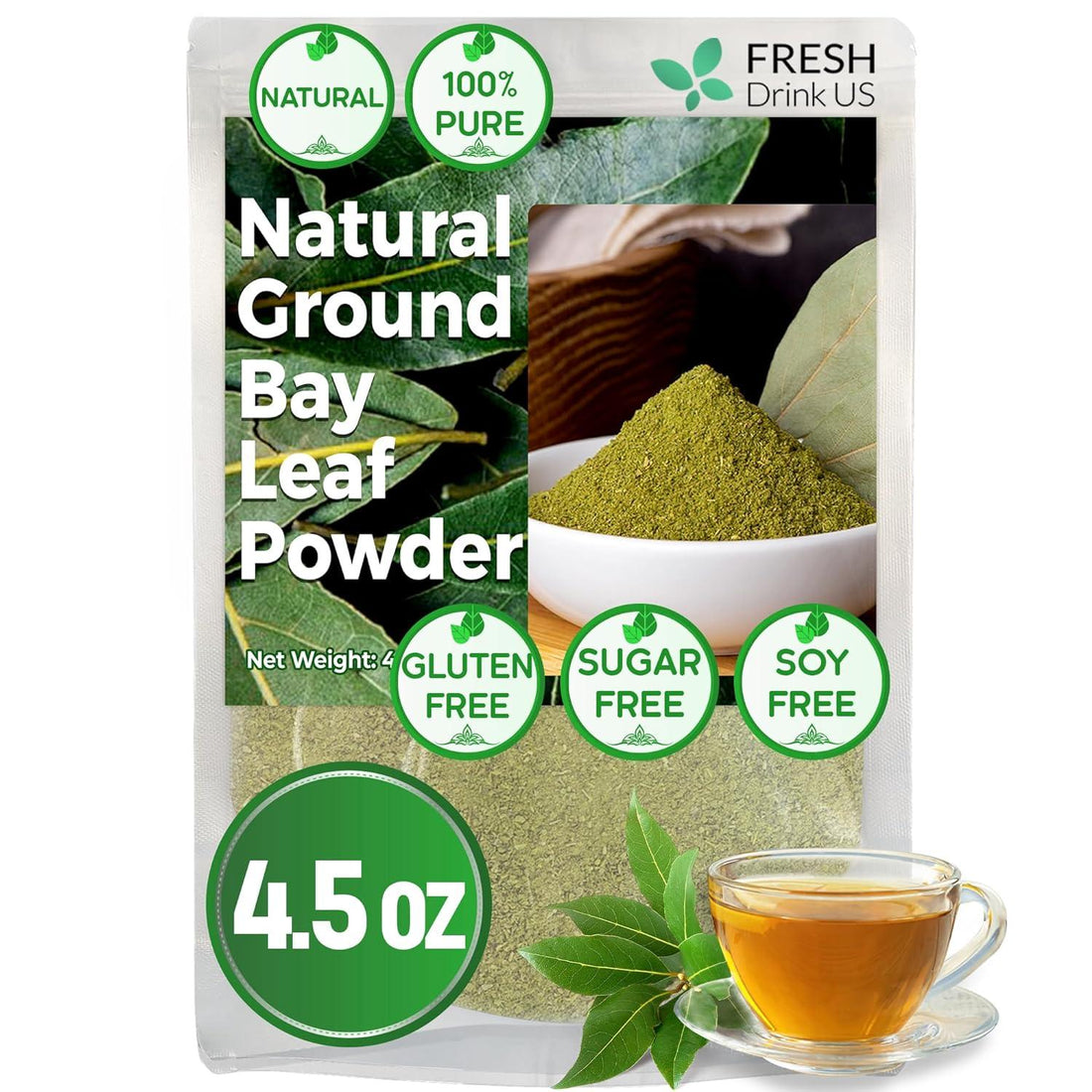 Premium Dried Bay Leaves, Tea Bags, Powder, Bay Leaves Spice, Whole Nice Leaves, Wildcrafted, Fresh Harvested, Bay Leaves For Cooking, Sugar-Free, Gluten Free, Caffeine Free, Vegan - FreshDrinkUS - Natural and Premium Herbal Tea
