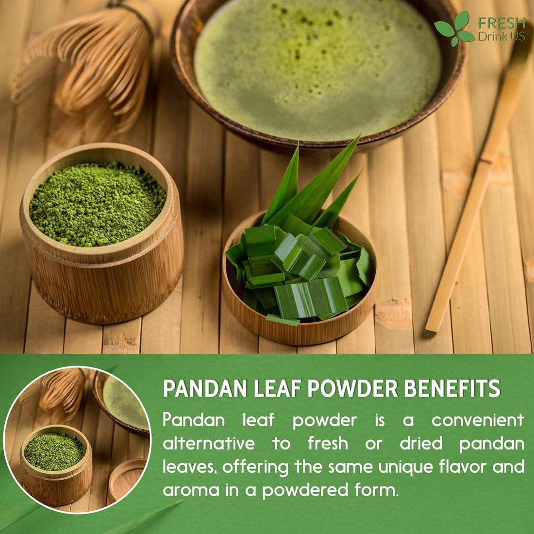 Natural Pandan Leaves Dried, Pandan Leaf Powder, 100% Pure Dried Pandan Leaves, Pandan Leaf Tea, No Additives, No Caffeine, Vegan - FreshDrinkUS - Natural and Premium Herbal Tea