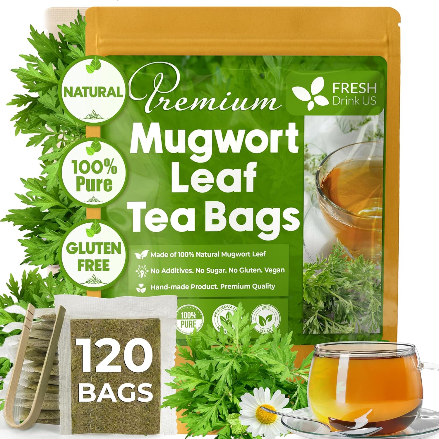 mugwort herbicide Mugwort Leaf Tea Bags, 100% Natural and Pure, Loose Leaf Mugwort Herbal Tea Tea Bags / 120 Tea Bags