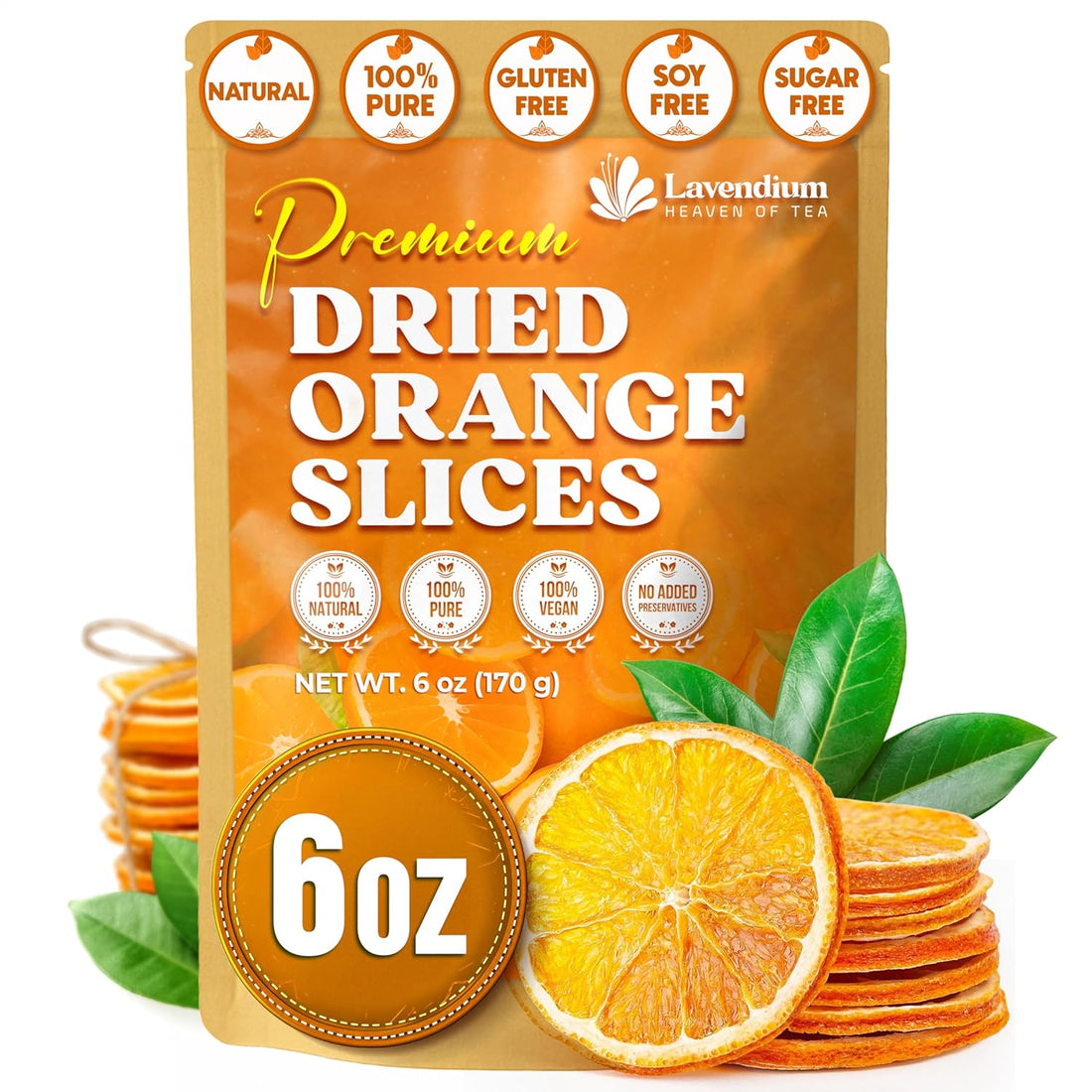 Premium 4oz Dried Orange Slices, 100% Natural & Pure, No Additives or Preservatives, Non-GMO, Plant-Based & Vegan, Perfect for Tea, Cocktails, Baking, Holiday Decorations & Crafts