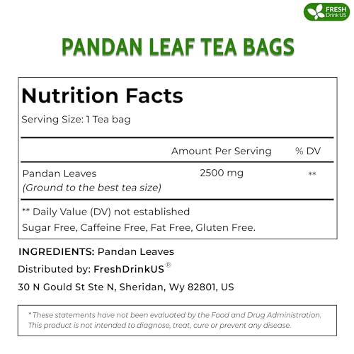 Premium 55 Pandan Leaf Tea Bags, 100% Natural & Pure from Pandan Leaves. Loose Leaf Pandan Herbal Tea. Made with Natural Material Tea Bags. No Sugar, No Caffeine, No Gluten, Vegan.