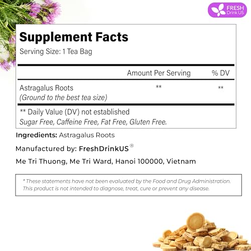 Premium 75 Astragalus Root Tea Bags, 100% Natural & Pure from Astragalus Root. Astragalus Root Herbal Tea. Made with Natural Material Tea Bags. No Sugar, No Caffeine, No Gluten, Vegan.