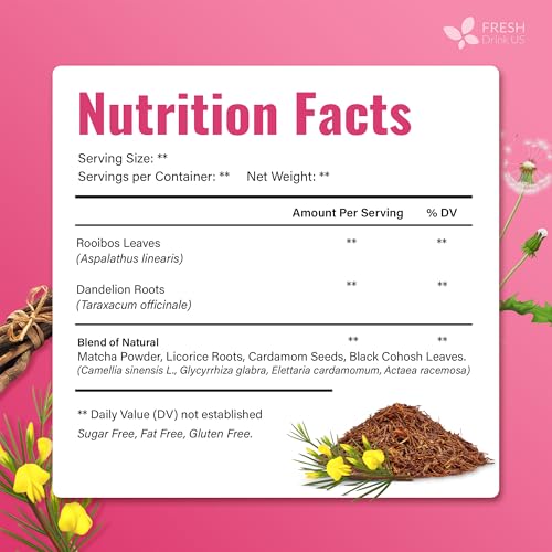 MenopauseSlim 40 Tea Bags – Herbal Blend with Rooibos, Dandelion Root, Matcha, Licorice, Cardamom & Black Cohosh – Smooth, Earthy Flavor – Premium Quality, Naturally Caffeine-Free Tea