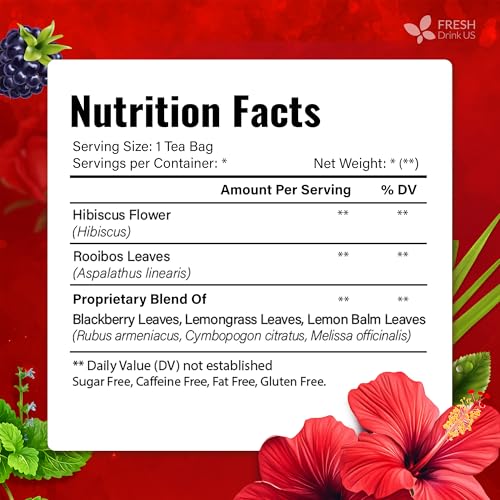 Hibiscus Bliss Tea | 75 Tea Bags | Herbal Tea Blend with Hibiscus Flower, Rooibos, Blackberry Leaves, Lemongrass & Lemon Balm – Naturally Caffeine-Free, Vibrant & Refreshing Tea. Vegan