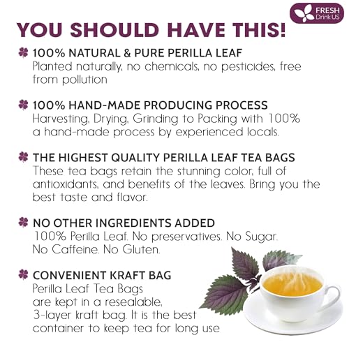 Premium Perilla Leaf Tea – 40 Tea Bags | 100% Pure Perilla Leaves | Caffeine-Free, Non-GMO, Natural Packaging | Herbal Tea Bags for Daily Enjoyment. Gluten-Free. Sugar-Free. Vegan