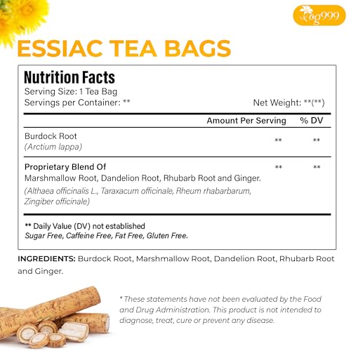 Premium 60 Essiac Tea Bags – Wellness Blend, Premium Quality, 100% Natural & Pure, Caffeine-Free, No Additives or Preservatives, Non-GMO, Plant-Based & Vegan