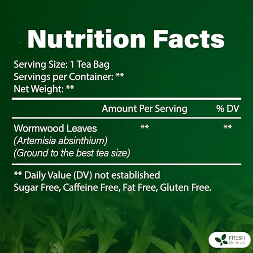 FreshDrinkUS, Premium Wormwood Tea - 75 Tea Bags - Handcrafted Herbal Blend, Caffeine-Free – Smooth Taste & Naturally Refreshing.