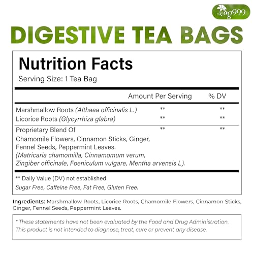 Premium Digestive Tea Bags | 40 Count | Herbal Blend with Marshmallow Root, Licorice Root, Chamomile Flower, Ginger, Fennel Seed, Peppermint & Cinnamon – Smooth & Comforting Herbal Tea