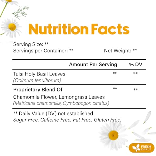 Premium 135 Tea Bags Tulsi Chamomile Lemongrass Herbal Tea | Blend with Holy Basil, Chamomile Flowers & Lemongrass Leaves – Naturally Caffeine-Free, Soothing Herbal Infusion. Vegan