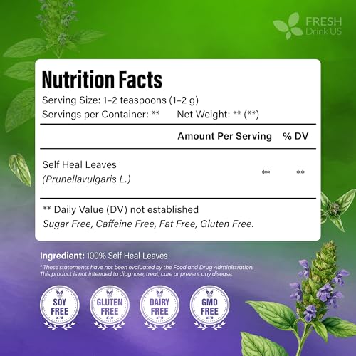 Premium Self Heal Leaves Loose Leaf Tea – 4oz (113g) Cut & Dried Herbal Leaves | Naturally Aromatic | Caffeine-Free Herbal Infusion | 100% Natural Loose Leaves. Preservative-Free. Vegan