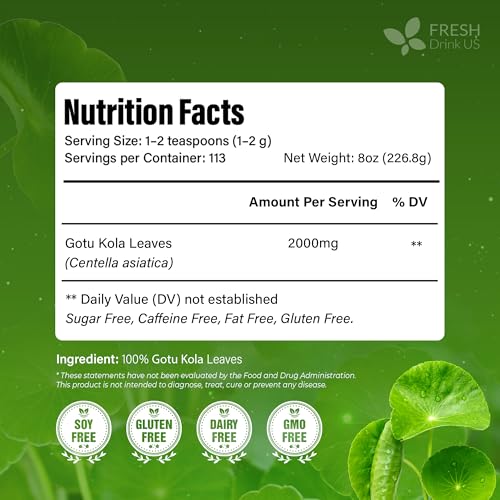 Premium Gotu Kola Leaves (Centella asiatica) | 8 oz Dried Loose Leaf | Naturally Mild & Earthy Herbal Tea – Premium Quality Leaves. Sugar-Free. Caffeine-Free. Vegan