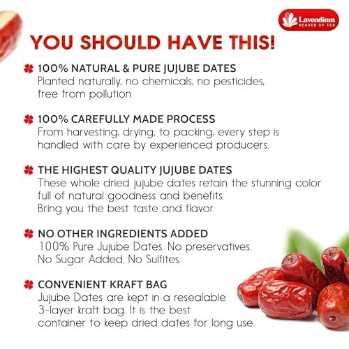 Premium 25oz Dried Jujube Dates, 100% Natural & Pure Red Dates, No Additives or Preservatives, Non-GMO, Gluten-Free, Plant-Based & Vegan, Perfect for Snacking, Tea & Cooking