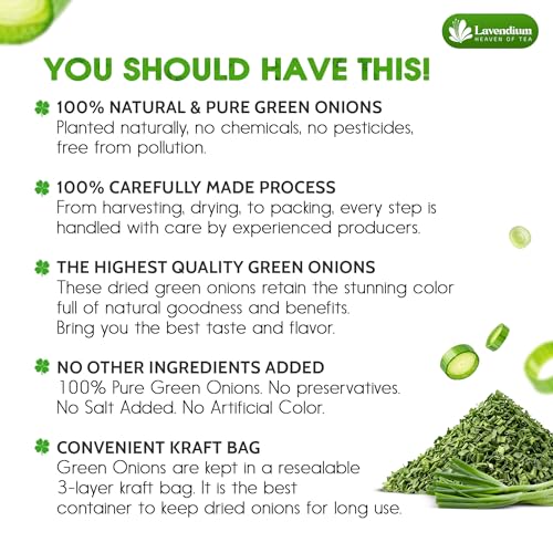 Premium 8oz Dried Chopped Green Onions, 100% Natural & Pure Scallion Flakes, Non-GMO, No Preservatives, Gluten-Free, Plant-Based & Vegan, Perfect for Cooking, Salads & Garnish