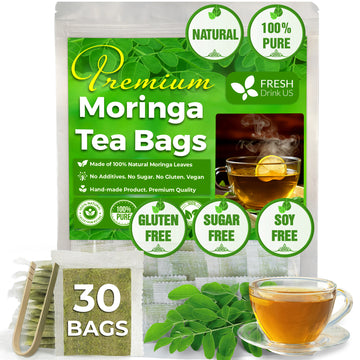 Moringa Leaf Tea Bags, 100% Natural & Pure from Moringa Leaves. Loose Leaf Moringa Herbal Tea. Moringa Leaf Tea. No Sugar, No Caffeine, No Gluten, Vegan