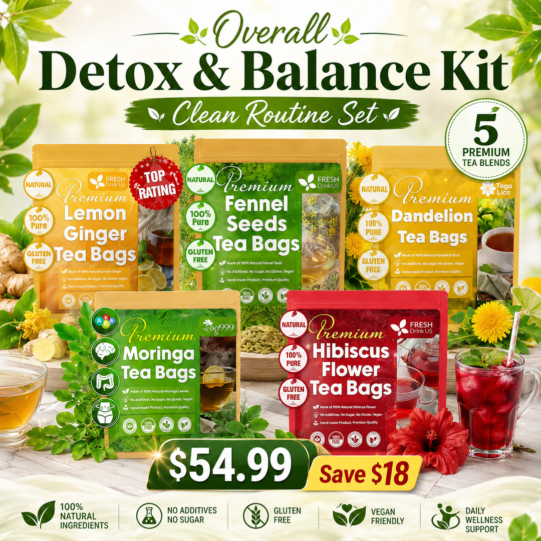 5-Tea Clean Routine Herbal Tea Bundle for Detox, Balance, Refresh & Ev